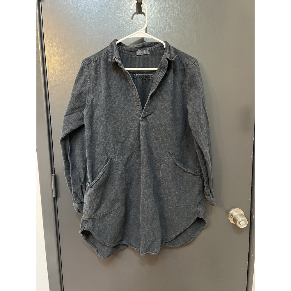 CP Shades Womens Teton Micro Cord Tunic Top Sz S Black Cotton Lagenlook